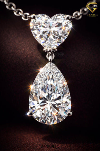5 CT Pear & Heart Diamond Drop Necklace, Elegant Dangle Pendant, Solid Gold, IGI Lab Diamond/Moissanite