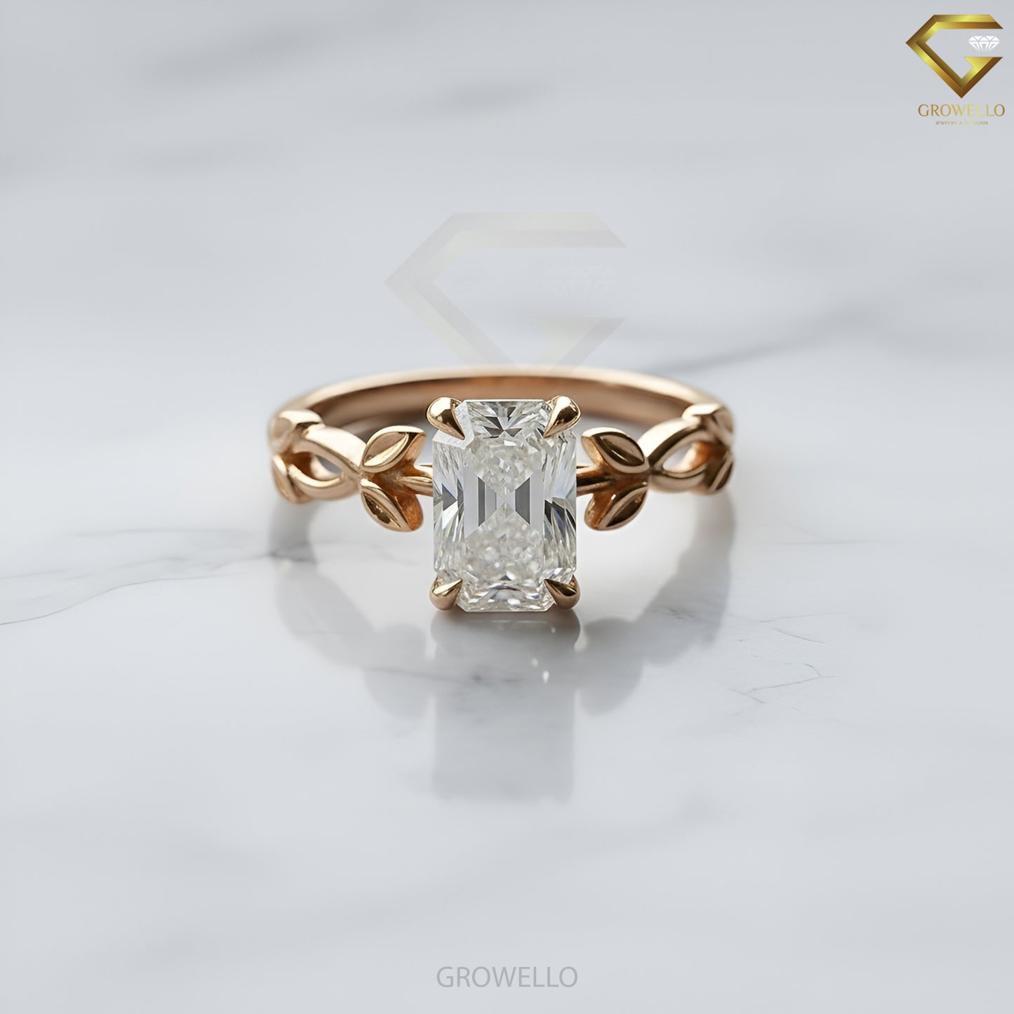 3CT Emerald Leaf Vine Engagement Ring, Nature Inspired, Solid Gold, Lab-Grown Diamond or Moissanite