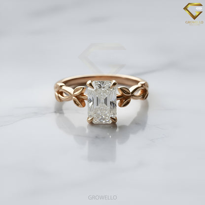 3CT Emerald Leaf Vine Engagement Ring, Nature Inspired, Solid Gold, Lab-Grown Diamond or Moissanite