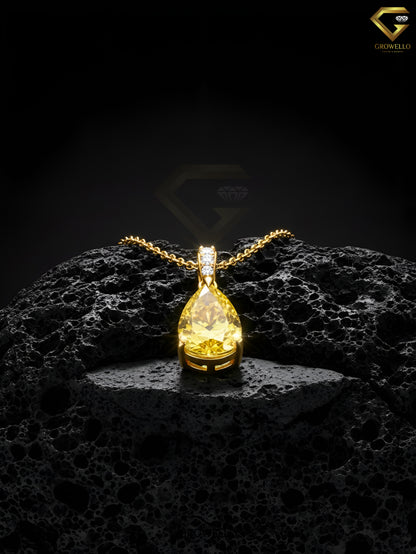 5CT Yellow Pear Diamond Pendant Necklace, Vintage Drop, Solid Gold, Lab Grown Diamond or Moissanite