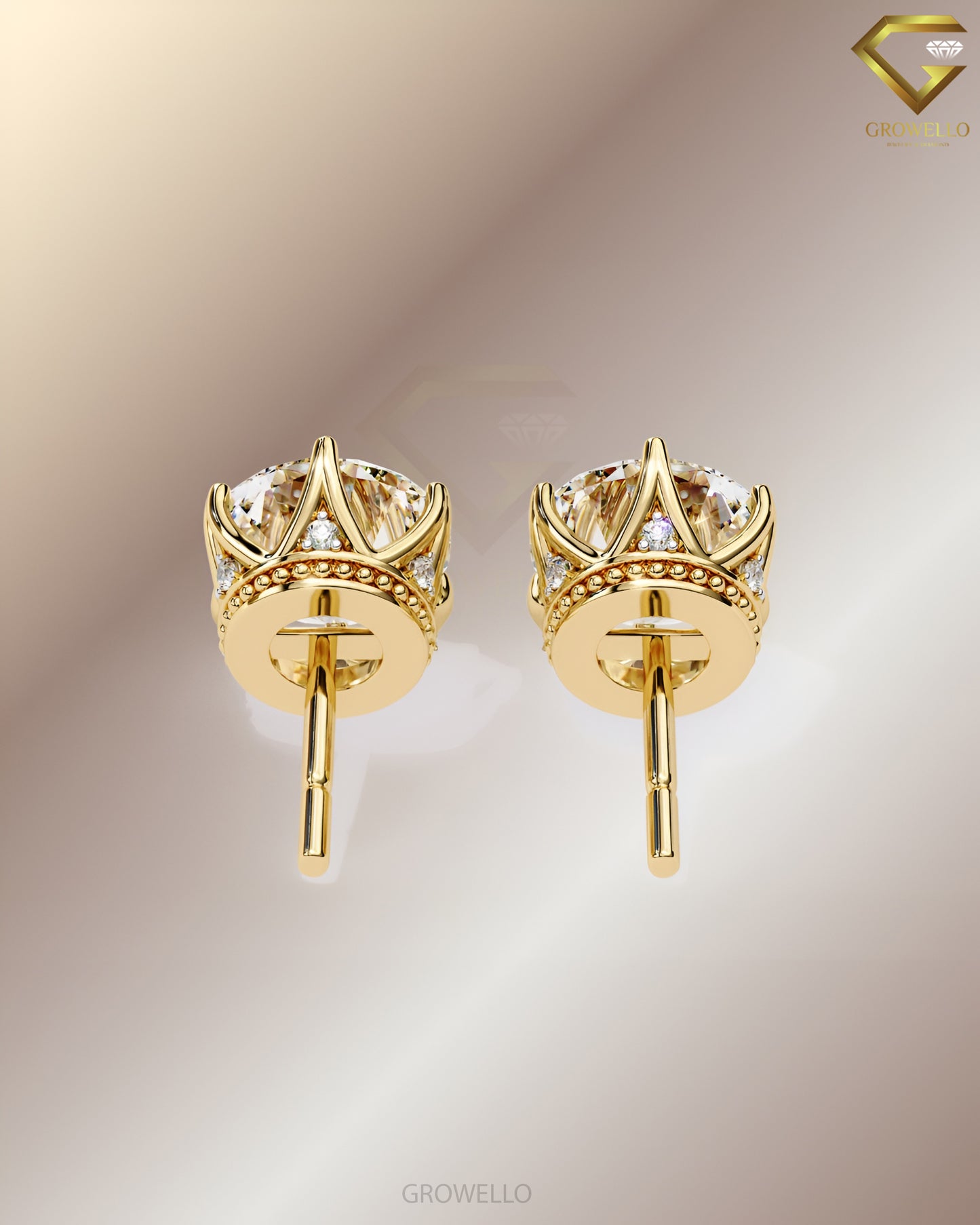 3CT Round Diamond Stud Earrings, Crown Six Prong Solitaire, Elegant Luxury, IGI Lab Grown Diamond or Moissanite