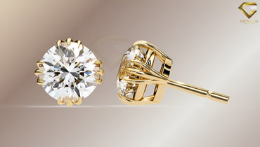 3CT Each Round Diamond Crown Stud Earrings, Split 4 Prong Basket Solitaire, Lab Grown Diamond or Moissanite, Solid Gold