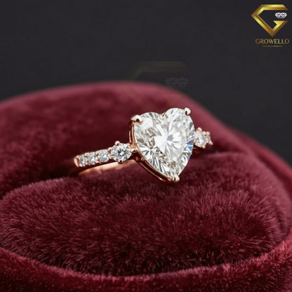 3CT Heart Cut Three Stone Engagement Ring, Vintage Tapered Band, Solid Gold, IGI Lab Grown Diamond or Moissanite