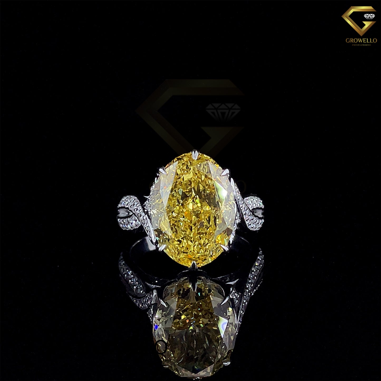 10CT Yellow Oval Diamond Engagement Ring, Vintage Split Shank, Luxury Statement, IGI Lab or Moissanite