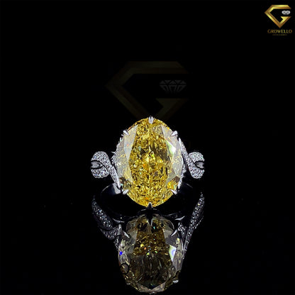 10CT Yellow Oval Diamond Engagement Ring, Vintage Split Shank, Luxury Statement, IGI Lab or Moissanite