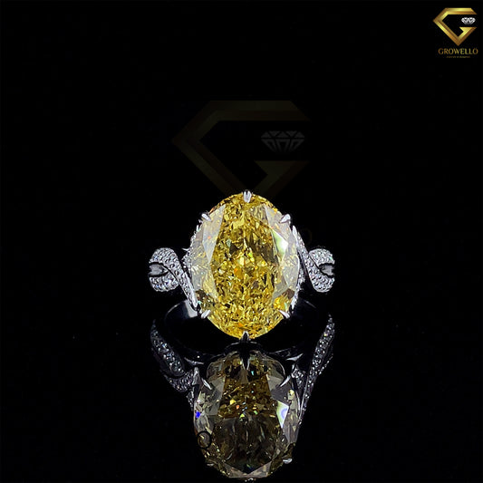 10CT Yellow Oval Diamond Engagement Ring, Vintage Split Shank, Luxury Statement, IGI Lab or Moissanite