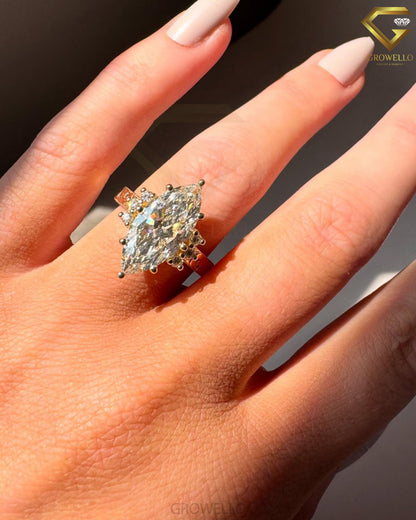 5 CT Marquise Vintage Engraved Engagement Ring, Antique Style, IGI Lab Diamond or Moissanite