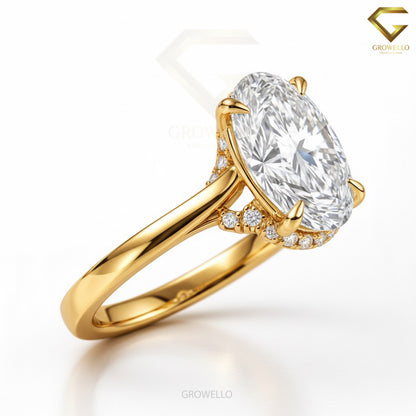 3 CT Oval Hidden Halo Engagement Ring, Solid Gold, IGI Lab Diamond or Moissanite
