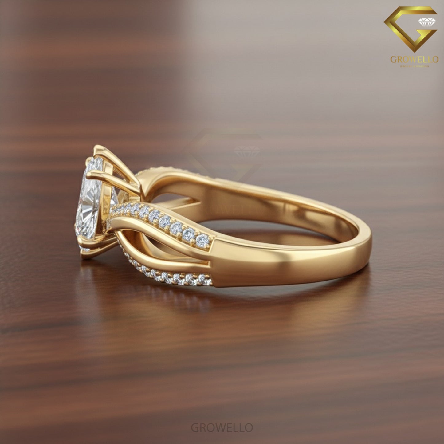 3 CT Marquise Solitaire Twisted Pavé Infinity Band, Solid Gold, Lab diamond or moissanite