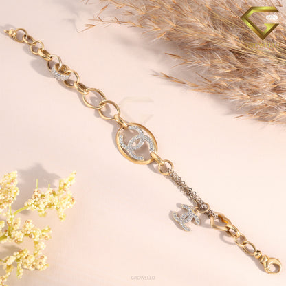 Luxury CC Style Diamond Bracelet, Chunky Chain Charm, Solid Gold, Lab Grown or Moissanite