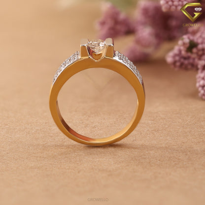 Round Diamond Pavé Engagement Ring, Two-Tone Prong Design, Solid Gold, Lab-Grown Diamond or Moissanite