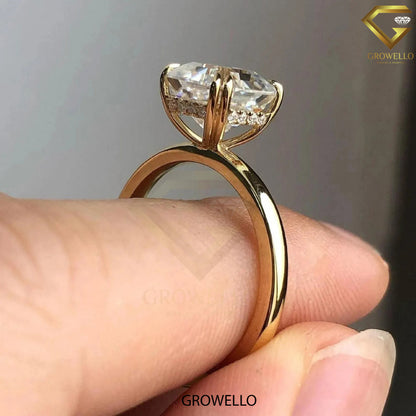2CT Asscher Cut Engagement Ring: Solid Gold Hidden Halo, Lab Grown Diamond or Moissanite