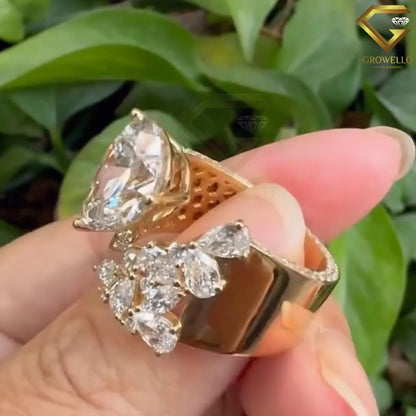 7CT Pear Cut Open Ring, Bold Statement Engagement Ring, Solid Gold, Lab Grown or Moissanite Diamond