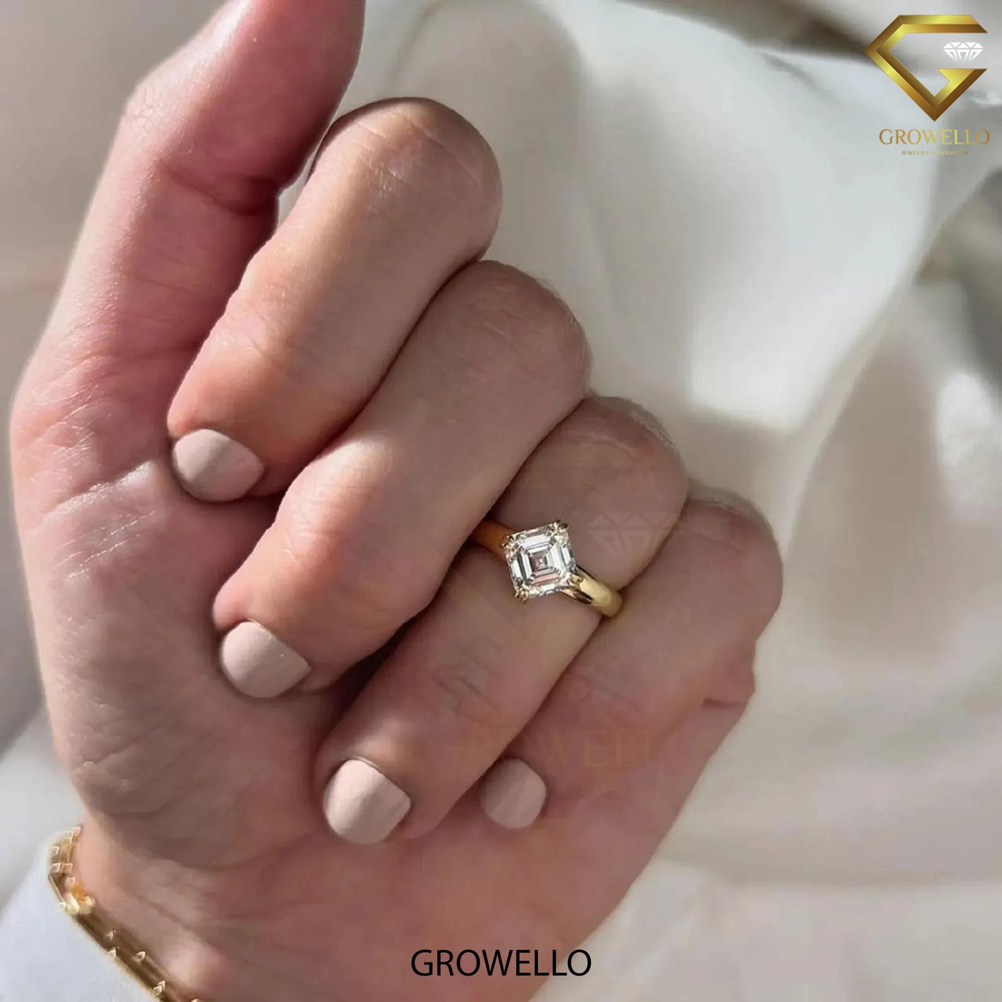 2CT Vintage Asscher Solitaire Engagement Ring, Compass Prongs, Lab Diamond/Moissanite, Solid Gold