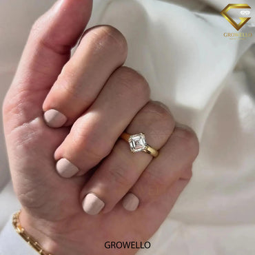 2CT Vintage Asscher Solitaire Engagement Ring, Compass Prongs, Lab Diamond/Moissanite, Solid Gold