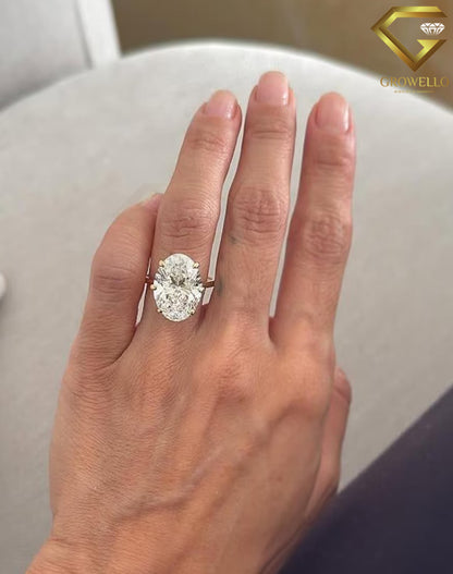 10CT Oval Hidden Halo Solitaire Engagement Ring, Solid Gold, IGI Lab Grown Diamond or Moissanite