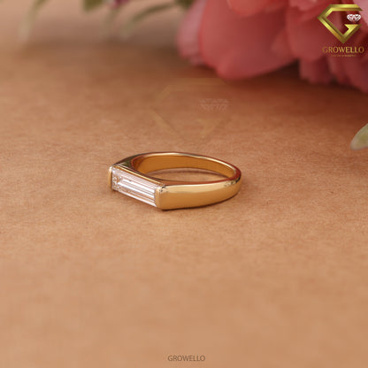 1.0CT East-West Baguette Solitaire Engagement Ring, Solid Gold, Lab-Grown Diamond or Moissanite