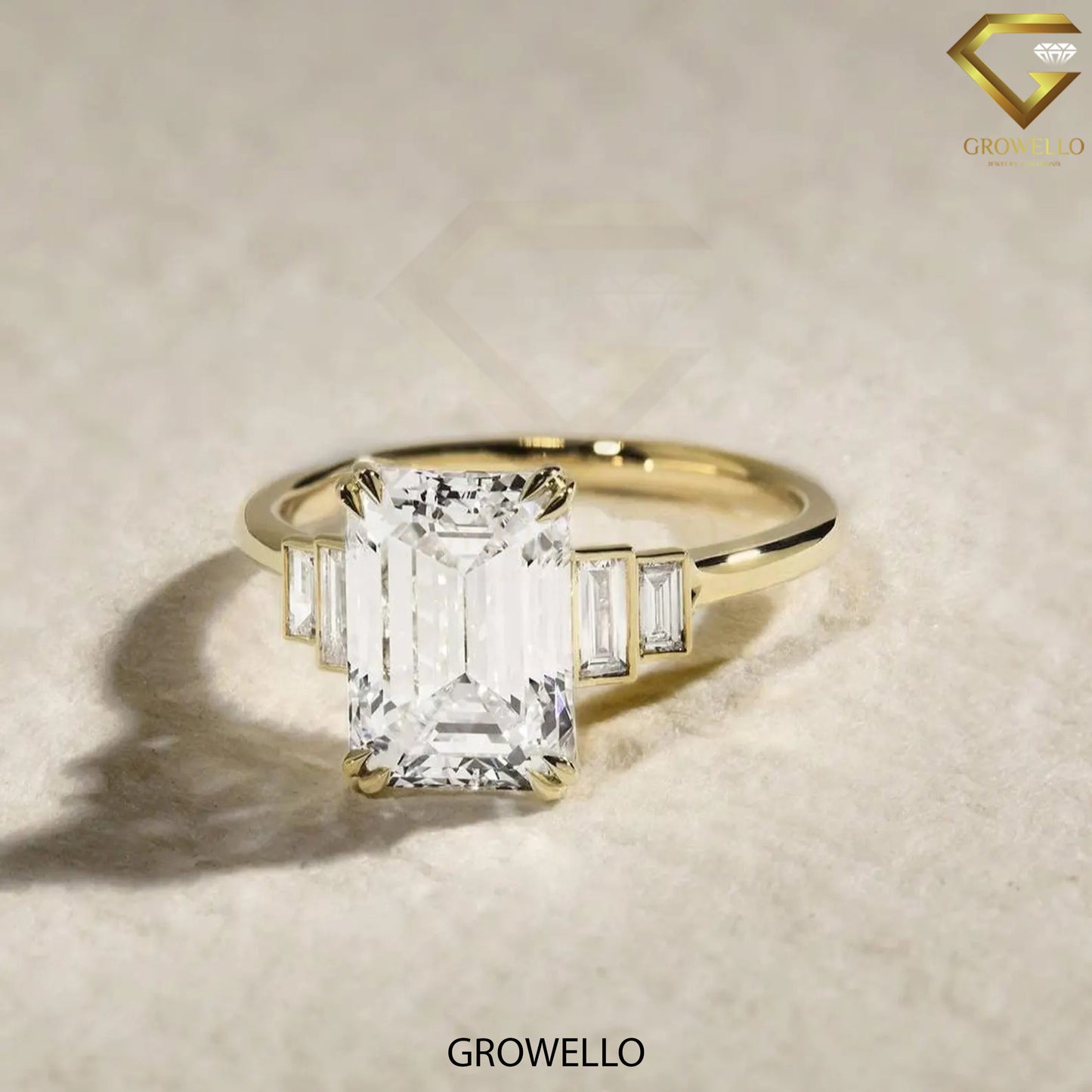 3CT Emerald Cut Engagement Ring, Tapered Baguette Shoulders, Solid Gold, Lab-Grown or Moissanite Diamond
