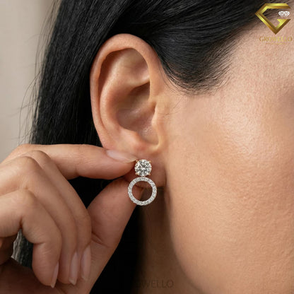 1 CT Round Convertible Earrings, 3 Way Halo Jacket, Solid Gold, IGI Lab Diamond/Moissanite
