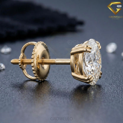 3 CT Oval Diamond Stud Earrings, Solitaire Prong, Solid Gold, IGI Lab Grown Diamond or Moissanite