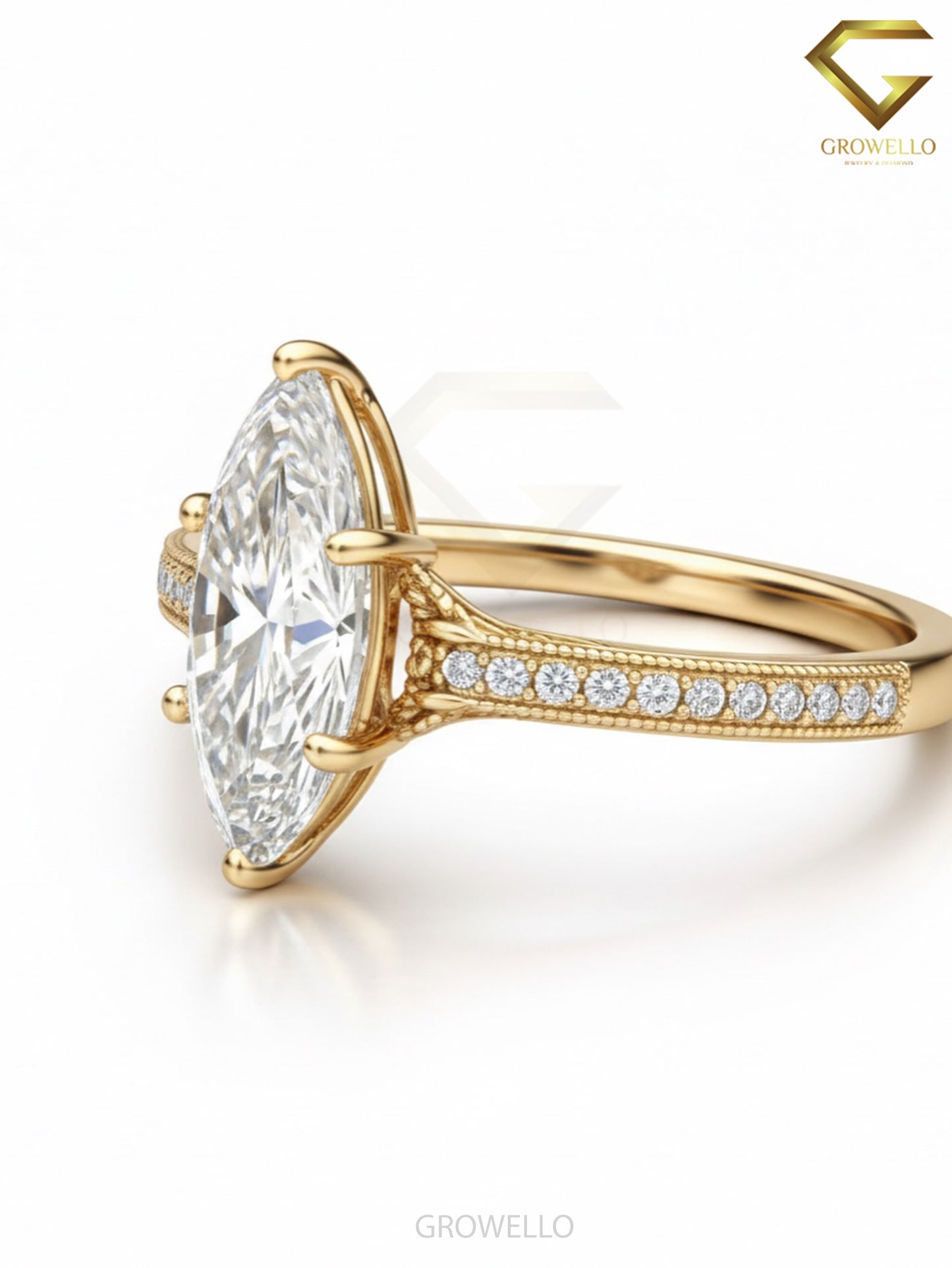 3 CT Marquise Engagement Ring, Vintage Milgrain, Solid Gold, IGI Lab Diamond or Moissanite
