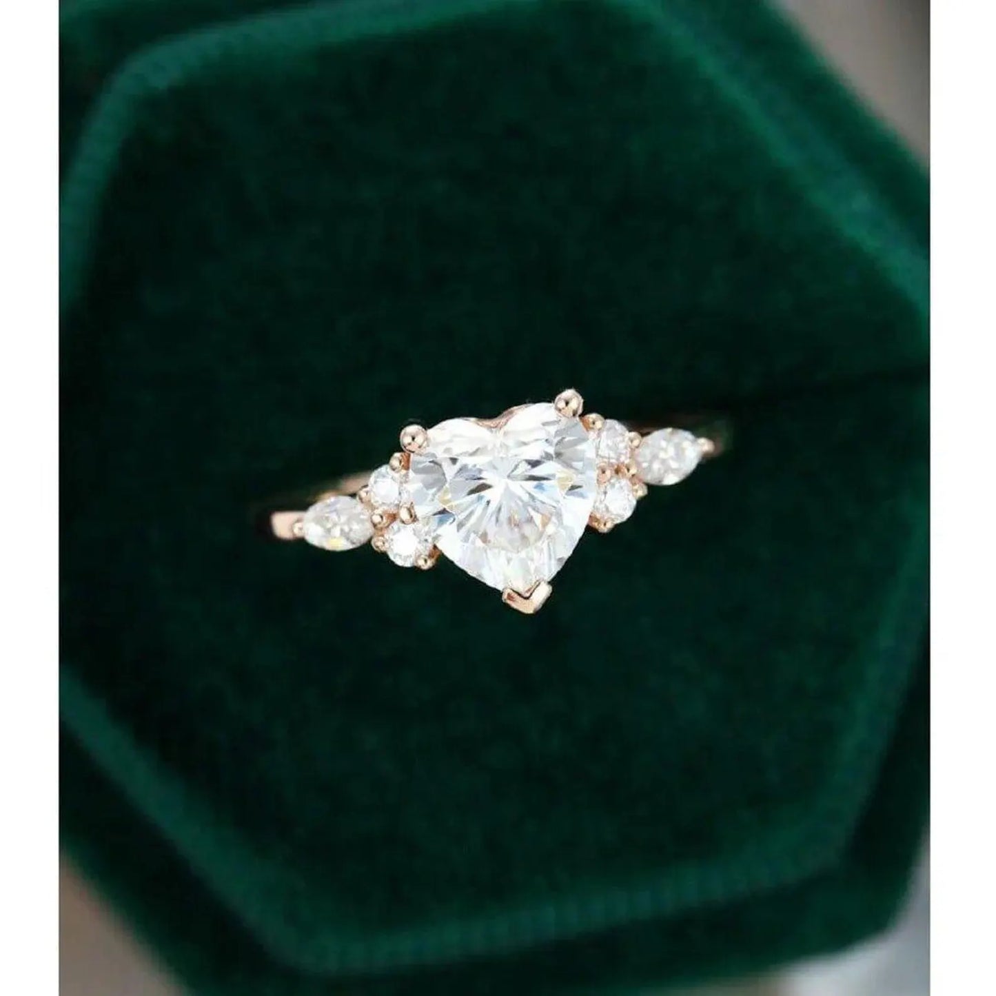 Heart Cut Marquise Accent Diamond Moissanite Engagement Ring