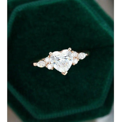 Heart Cut Marquise Accent Diamond Moissanite Engagement Ring