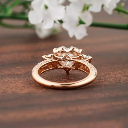 Heart Cut Three Stone Cluster Moissanite Engagement Ring, Moissanite Engagement Ring