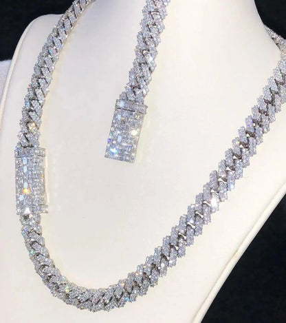 12mm Real VVS1 Moissanite Diamond Cuban Link Chain Hip Hop Chain