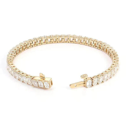 Emerald Cut Moissanite Tennis Bracelet, 14k Gold Unisex Moissanite Bracelet