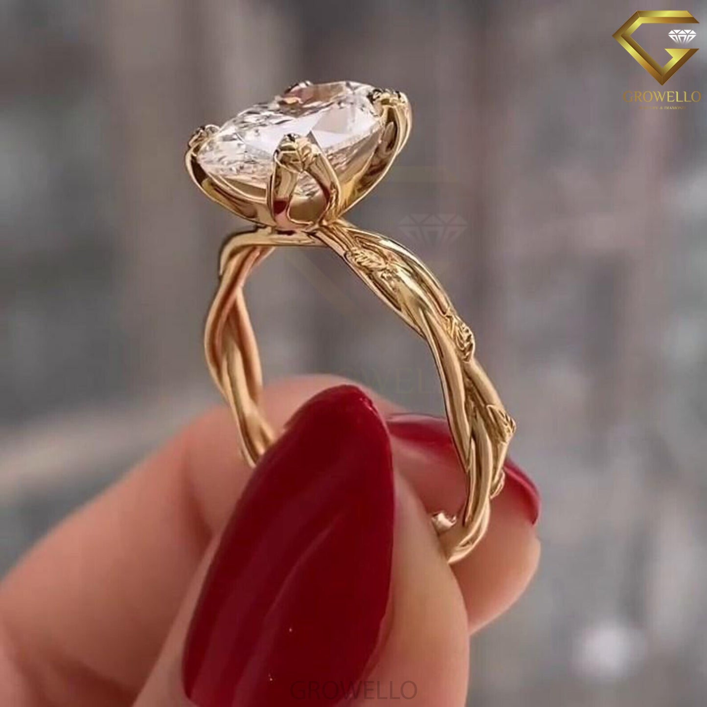 3CT Oval Diamond Engagement Ring, Twisted Bypass Band, Solid Gold, Lab-Grown Diamond or Moissanite.