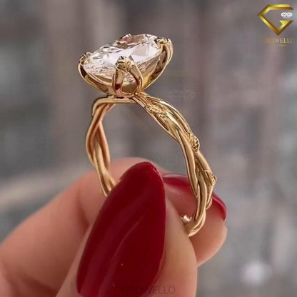 3CT Oval Diamond Engagement Ring, Twisted Bypass Band, Solid Gold, Lab-Grown Diamond or Moissanite.