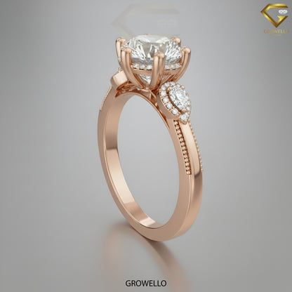 4CT Round Brilliant Vintage Halo Engagement Ring, Cathedral Setting, Lab Grown Diamond or Moissanite