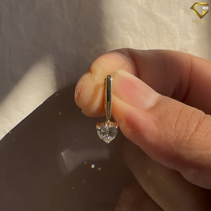 1 CT Heart Diamond Huggie Drop Earrings, Fine Solid Gold, Elegant Luxury, Lab Grown Diamond or Moissanite