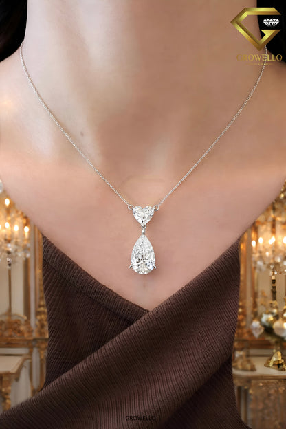 5 CT Pear & Heart Diamond Drop Necklace, Elegant Dangle Pendant, Solid Gold, IGI Lab Diamond/Moissanite