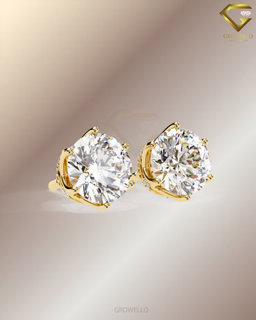 3CT Round Diamond Stud Earrings, Crown Six Prong Solitaire, Elegant Luxury, IGI Lab Grown Diamond or Moissanite