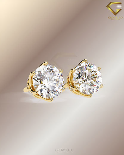 3CT Round Diamond Stud Earrings, Crown Six Prong Solitaire, Elegant Luxury, IGI Lab Grown Diamond or Moissanite