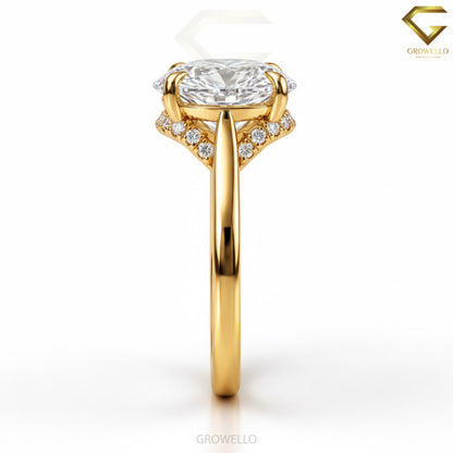 3 CT Oval Hidden Halo Engagement Ring, Solid Gold, IGI Lab Diamond or Moissanite
