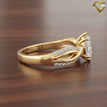 3 CT Marquise Solitaire Twisted Pavé Infinity Band, Solid Gold, Lab diamond or moissanite