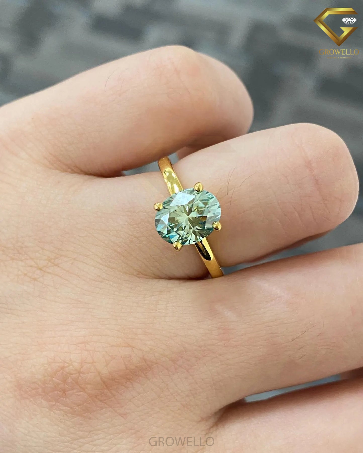 3CT Green Oval Engagement Ring, Luxury Solitaire, Solid Gold, Lab-Grown Diamond or Moissanite