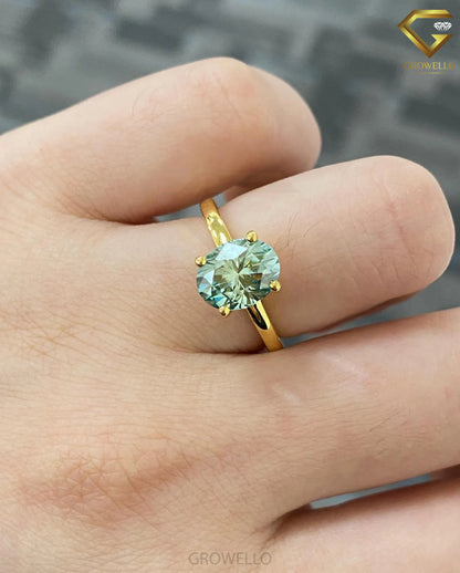 3CT Green Oval Engagement Ring, Luxury Solitaire, Solid Gold, Lab-Grown Diamond or Moissanite