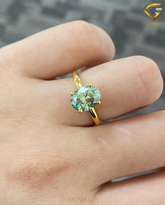 3CT Green Oval Engagement Ring, Luxury Solitaire, Solid Gold, Lab-Grown Diamond or Moissanite