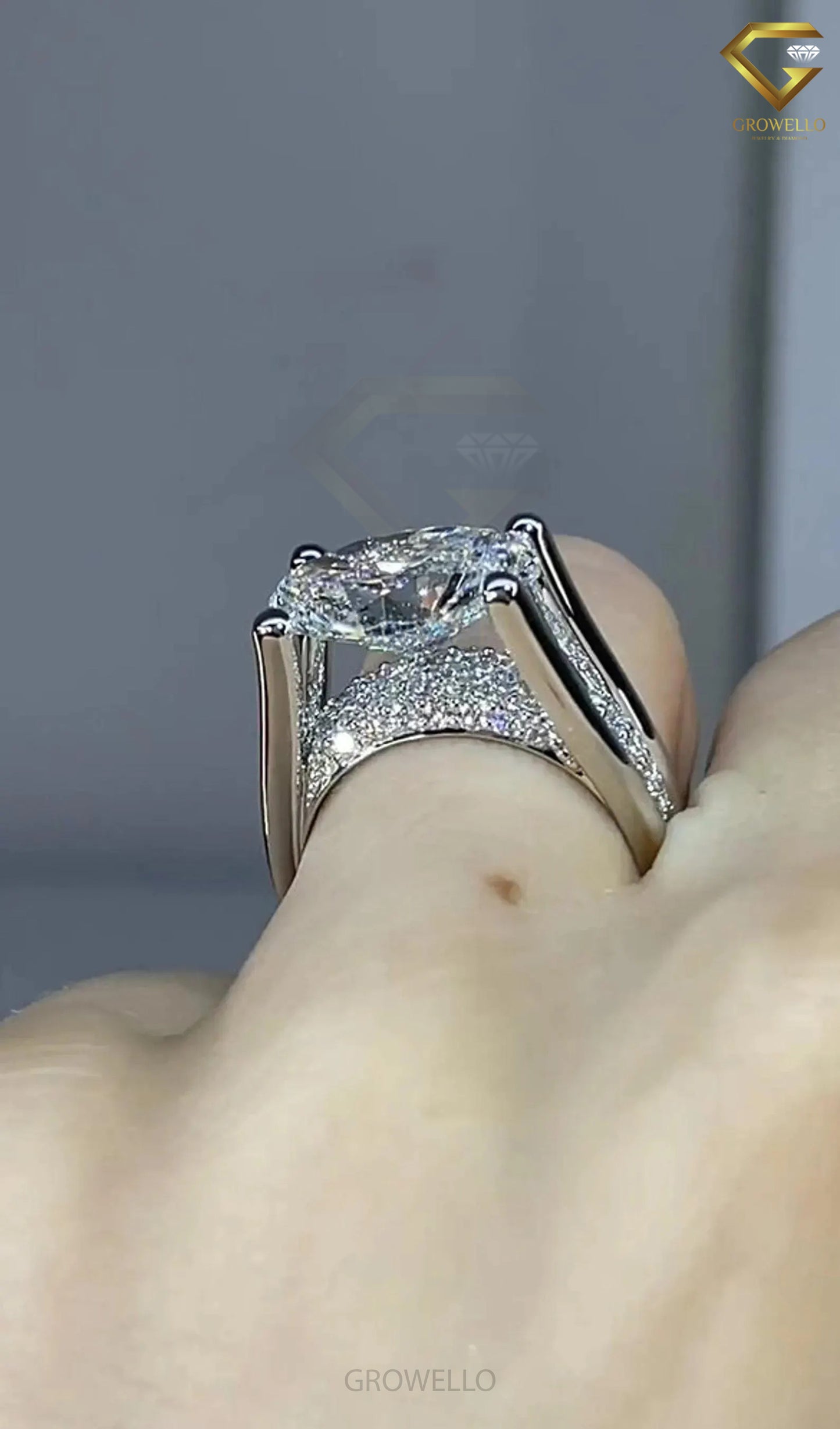 5CT Oval Cathedral Engagement Ring, Hidden Pave Bridge, Split Shank, Solid Gold, Lab-Grown Diamond or Moissanite
