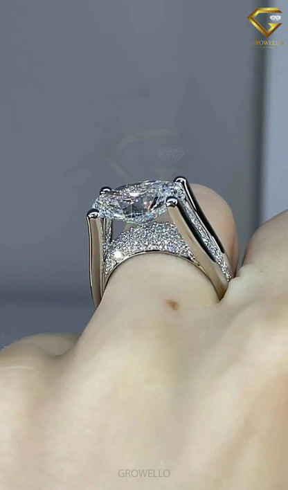 5CT Oval Cathedral Engagement Ring, Hidden Pave Bridge, Split Shank, Solid Gold, Lab-Grown Diamond or Moissanite