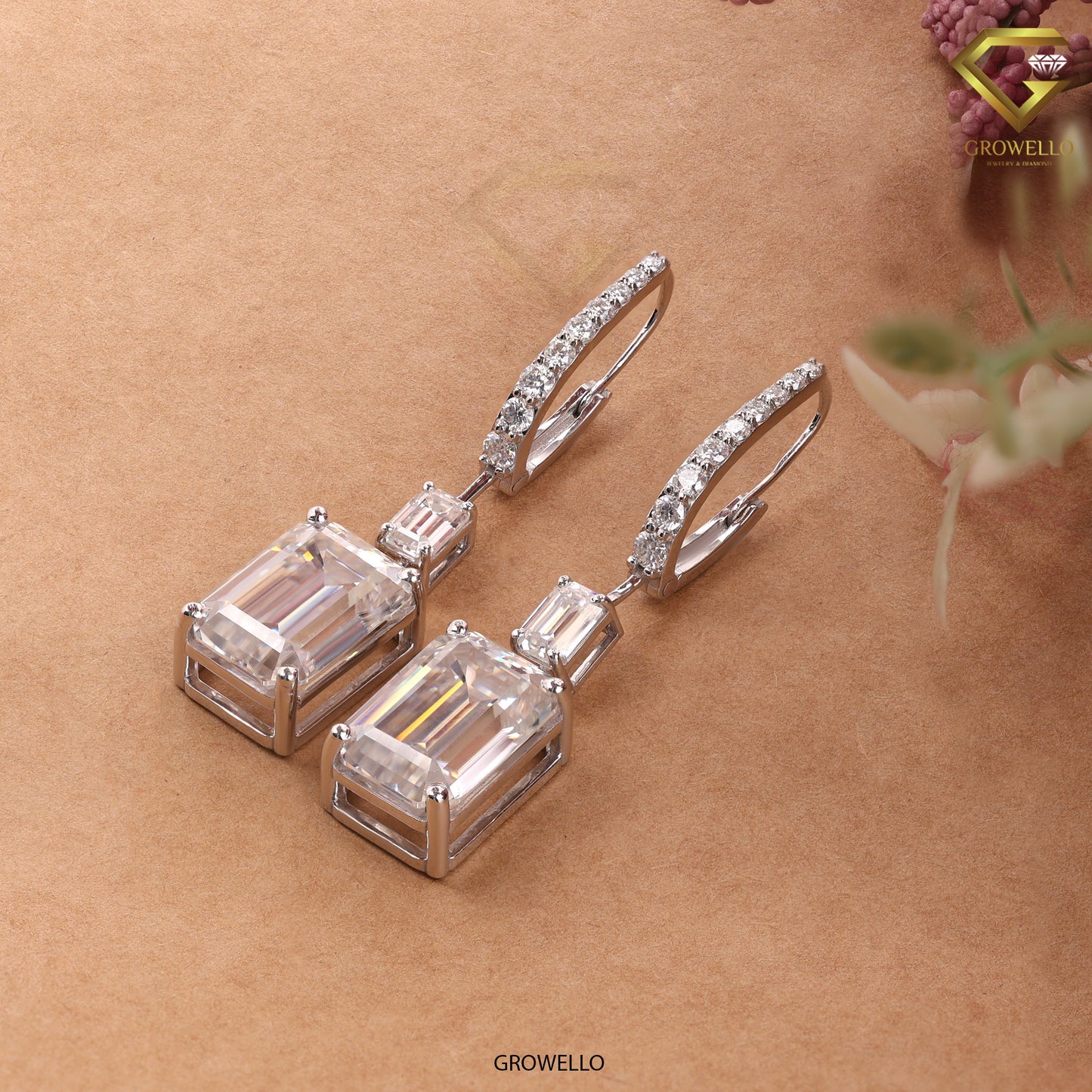 12CT Emerald Cut Three Tier Drop Earrings, Luxury Statement, Lab Grown Diamond or Moissanite