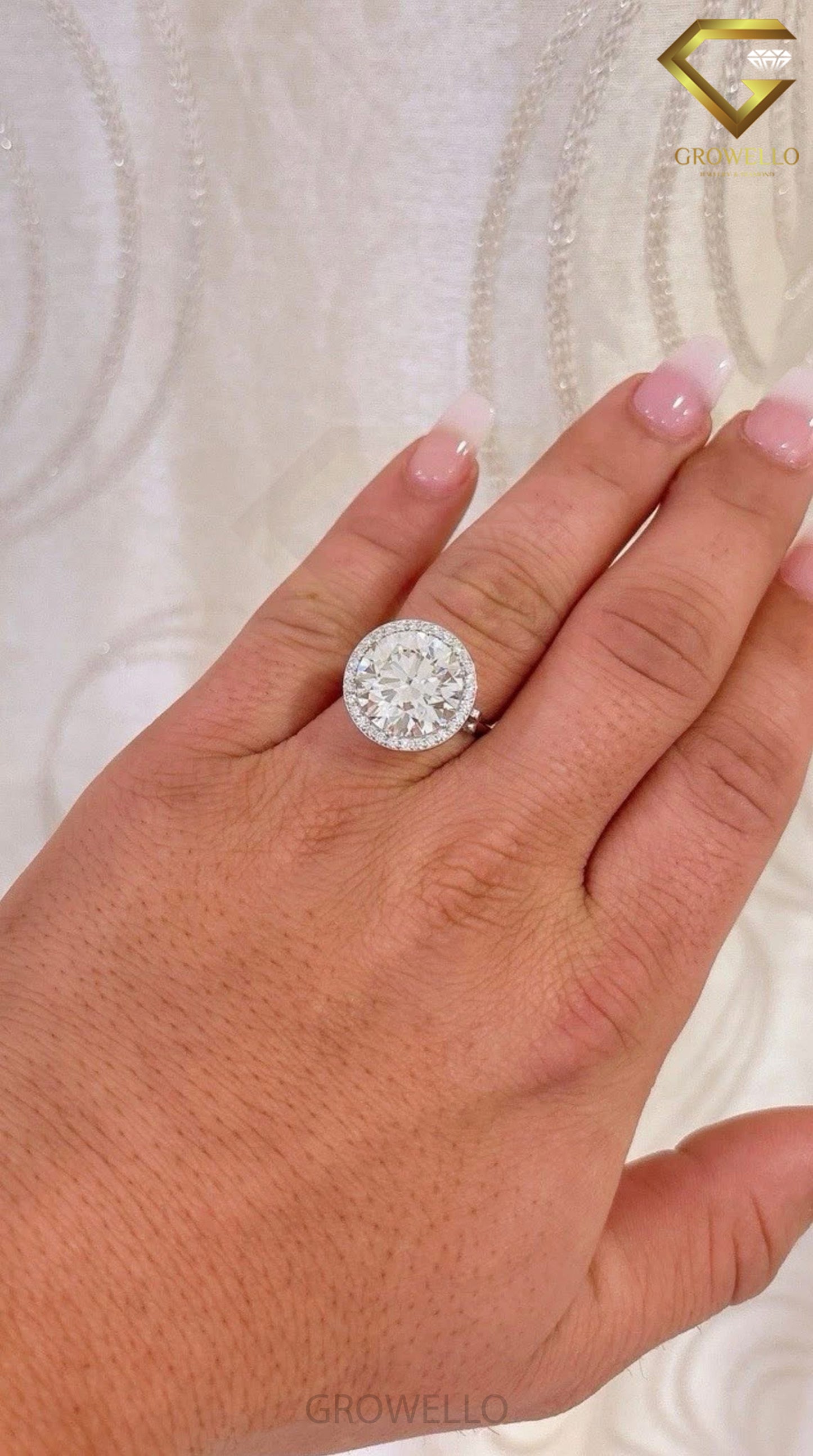 10CT Round Brilliant Halo Cathedral Engagement Ring, Solid Gold, Lab Grown Diamond or Moissanite