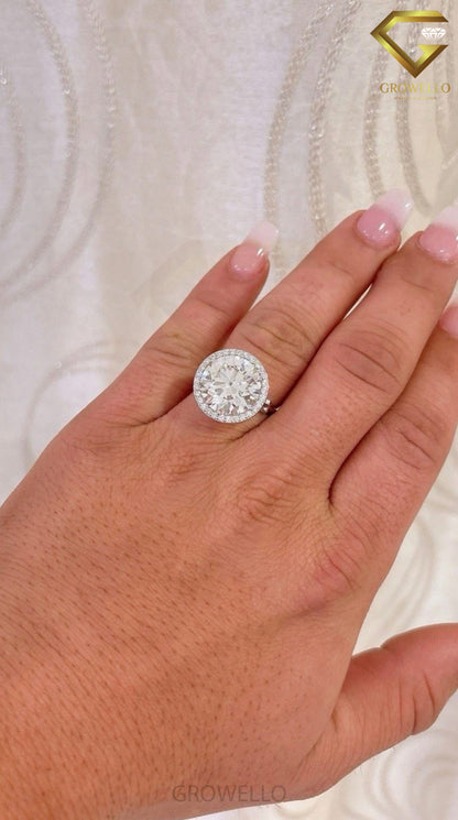 10CT Round Brilliant Halo Cathedral Engagement Ring, Solid Gold, Lab Grown Diamond or Moissanite