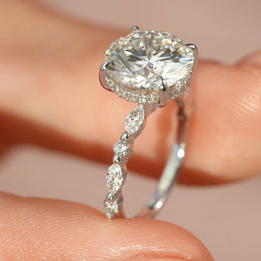 3 CT Round Moissanite Engagement Ring Hidden Halo Lab Grown Diamond Ring Marquise Pave Alternative Band Ring 14K Solid Gold Anniversary Ring