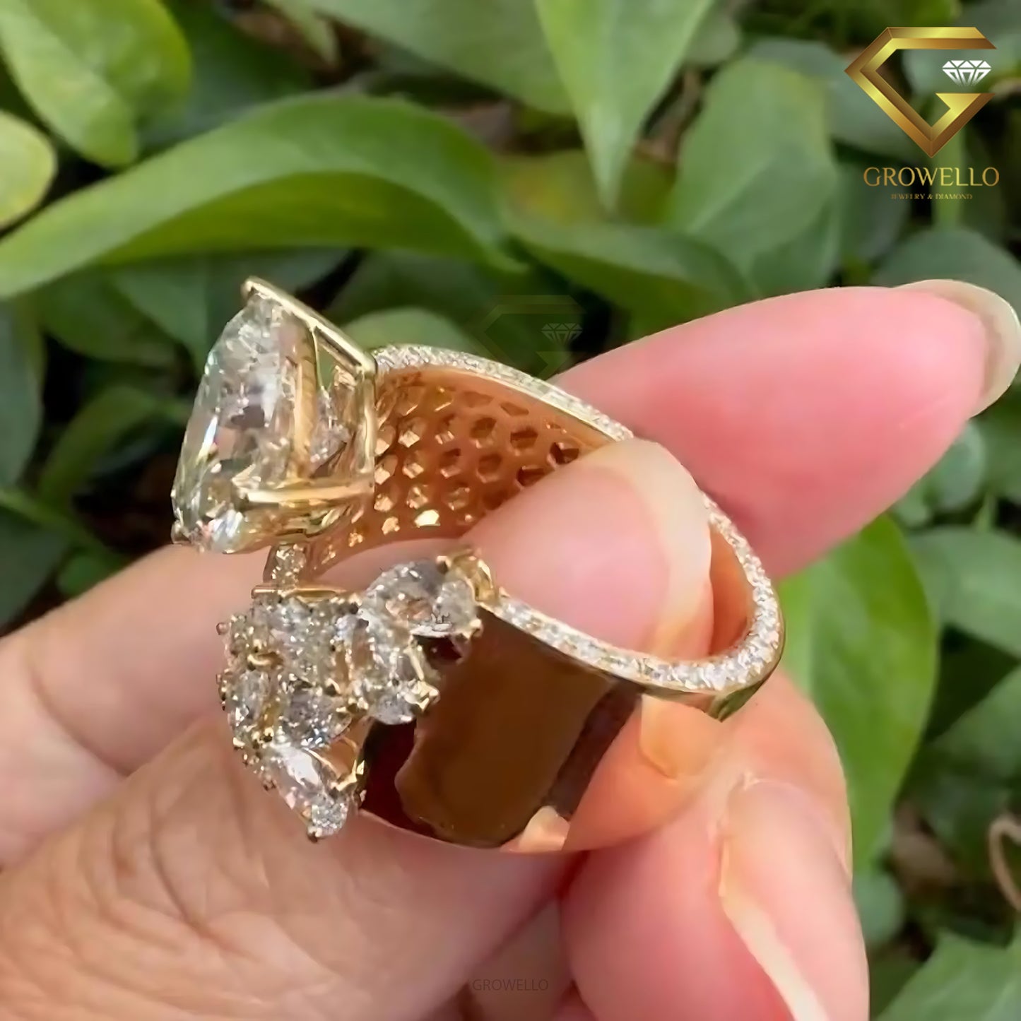 7CT Pear Cut Open Ring, Bold Statement Engagement Ring, Solid Gold, Lab Grown or Moissanite Diamond