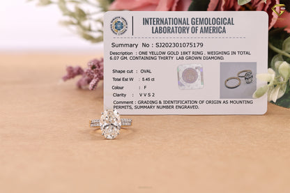 5CT Oval Diamond Engagement Ring, Double Wedding Band, Solid Gold, Lab Grown or Moissanite
